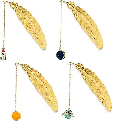 4 pièces marque-pages en plumes en métal pendentif marque-page marqueurs de page