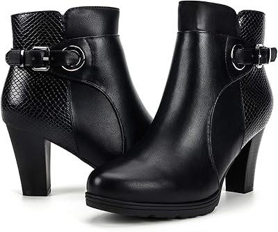 Bottes zippées à talons épais pour femmes avec bride à la cheville à