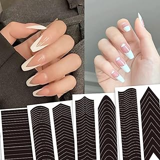 6 pièces d'autocollants auxiliaires pour nail art français en forme de v, bandes