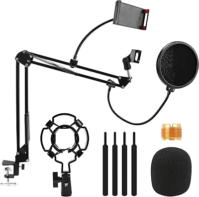 Pied de microphone aclo, pied de microphone à ciseaux à suspension réglable pour équipement d'enregistrement avec support antichoc, support de clip de microphone, filtre anti-pop, adaptateur 3/8. Électroménager, mode, beauté... Diaytar a tout en stock
