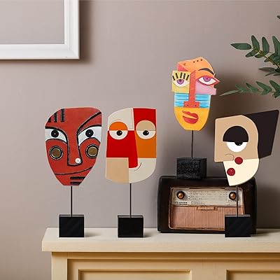 4 pièces sculpture abstraite moderne en bois visage abstrait figures abstraites ornements artisanaux
