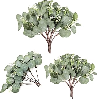 Amzuia fausses feuilles d'eucalyptus tiges en vrac feuilles d'eucalyptus artificielles en argent 13,8