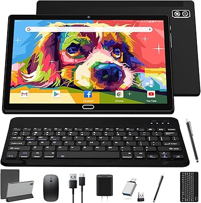 Tablette android 11 de 10 pouces, tablette 2 en 1 avec 4+64/128 go