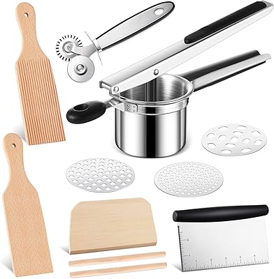 Ensemble de 6 planches à gnocchis comprenant 2 grattoirs à pâte et un banc,