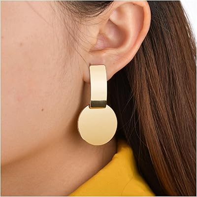 Boucles d'oreilles pendantes à disque vintage carrées en or géométriques métal