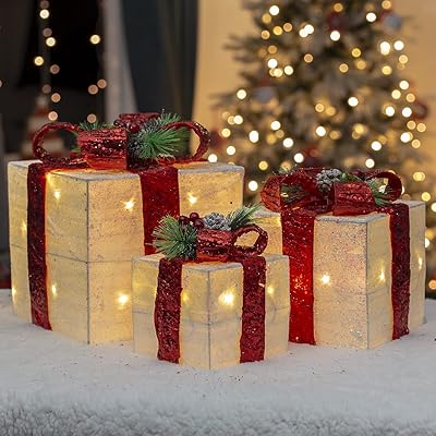 The christmas workshop - lot de 3 boîtes lumineuses de noël avec nœud