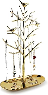 Porte-bijoux en branche avec plateau en métal, couleur de luxe, support de tour