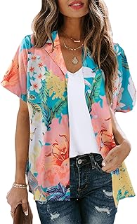 Chemises hawaïennes pour femmes, chemisier décontracté à fleurs tropicales, col en v, boutonné, manches courtes, hauts d'été. Des produits authentiques à prix réduits sur Diaytar Sénégal