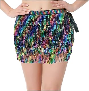 Jupes de danse à franges en paillettes pour femmes, ceintures d'écharpe de hanche
