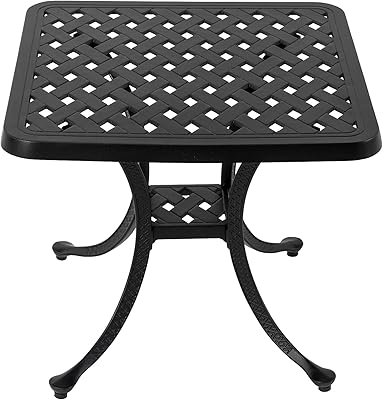 Table d'appoint carrée d'extérieur en fonte d'aluminium elm plus epl1004 21", finition noire