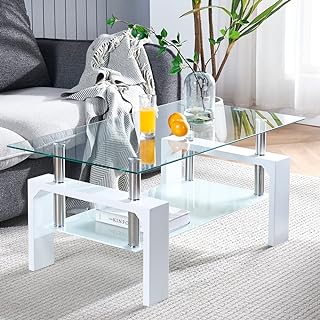Table basse rectangulaire pour salon, table basse en verre pour salle d'attente, table