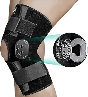 Orthèse de genou articulée, immobilisateur de genou réglable avec stabilisateurs latéraux de cadrans
