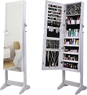 Armoire à bijoux verrouillable avec miroir complet et grande commode en bois