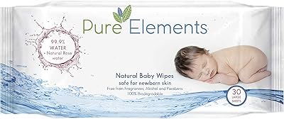 Lingettes à l'eau naturelle pure elements avec eau de rose, lingettes pour bébé