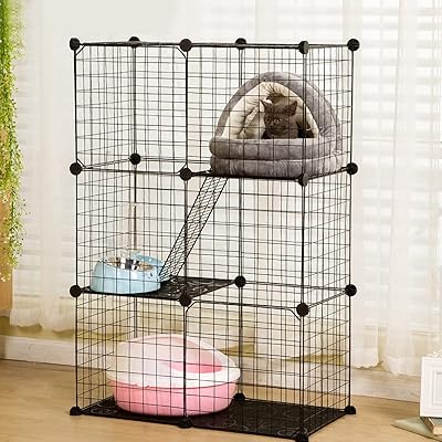 Skihd grande cage pour chat à 2 couches parc pour animaux de compagnie