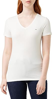 Tommy jeans tjw stretch t-shirt col en v pour femme blanc