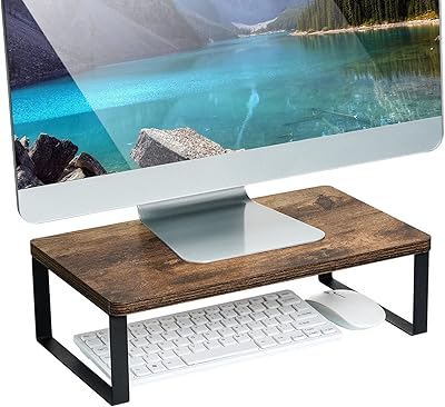 Support de moniteur en bois antique jeken, organisateur de bureau et de table