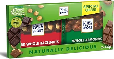 Barre de chocolat ritter sport aux noisettes entières et amandes foncées 100 g