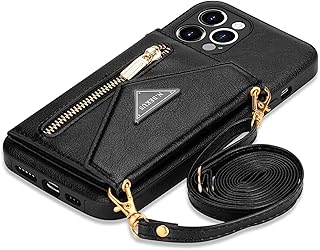 Étui portable pour iphone 13 pro max design portefeuille croisé avec sangle courte