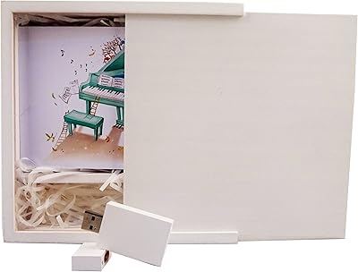 Boîte en bois blanc lonmaix avec clé usb en bois blanc de 16
