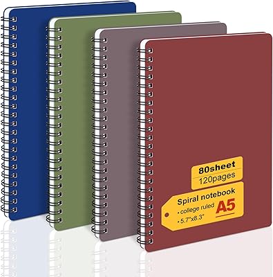 Cahier à spirale, 5,7\" x 8,3\" carnet ligné universitaire avec journaux à spirale