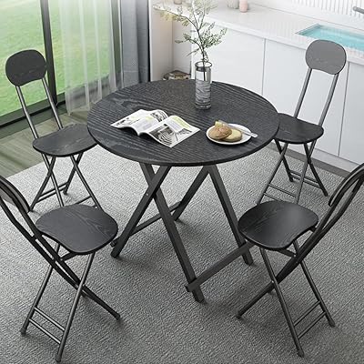 Table de salle à manger pliante ronde en bois pour patio intérieur