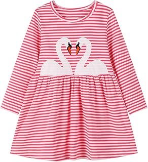 Robe décontractée à manches longues pour petites filles en coton et ornée