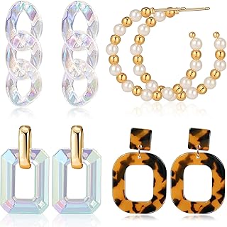 4 paires de boucles d'oreilles et styles élégants en acrylique pour femmes