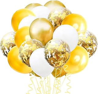 Ballons métalliques dorés et blancs zorbia, 100 ballons à confettis, en latex