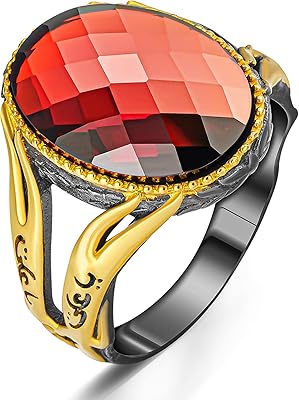 Bague pour hommes en argent sterling 925 plaqué or 18 carats avec pierre