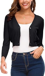 Cardigan boléro court moderne pour femme à manches 3/4 et ouvert sur le devant