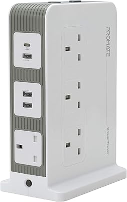 Prise d'alimentation usb-c promate 10 rallonges multiports avec 3 ports usb intelligents, alimentation
