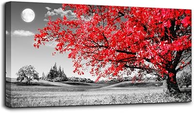 Art mural pour salon, vie simple, paysage d'arbre de lune rouge, peinture abstraite