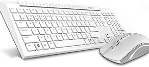Combo clavier et souris sans fil rabo 8210m, connexion multimode pour jusqu'à 3 appareils simultanément, bluetooth 5.0, bluetooth 3.0 et 2.4g | souris optique dpi réglable avec design anglais/arabe (blanc). Diaytar : La révolution discount est en marche