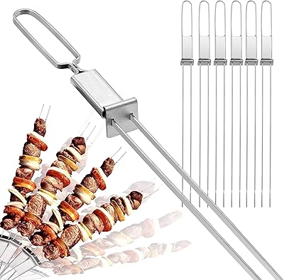 Brochettes de barbecue à double broche avec tige de poussée, brochettes de shish