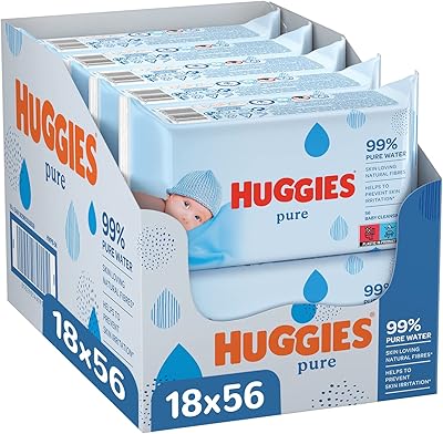 Lingettes huggies pure baby paquet de 18 (1 008 lingettes au total)
