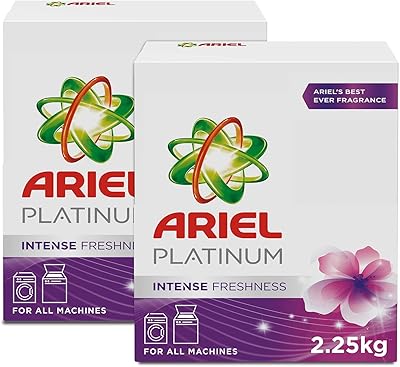 Ariel platinum lessive en poudre fraîcheur intense, nettoyage sans taches, lessive en poudre