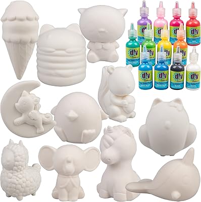 Grand ensemble de jouets spongieux vierges de 4 à 6 pouces (12 pièces) avec peinture sur tissu (12 pièces) combo - squishy blanc kawaii à montée lente pour la peinture, la décoration, l'artisanat parfumé, le soulagement du stress, l'école pour les enfants, le cadeau d'activités de fête. Diaytar : Des prix qui défient toute concurrence