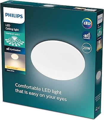 Plafonnier led philips mooer, 4000k 17w [blanc froid - blanc]. pour l'éclairage intérieur