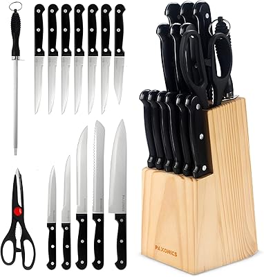 Baxonix ensemble de 15 couteaux de cuisine avec bloc en bois, ensemble de couteaux et ciseaux en acier inoxydable ultra tranchants, ensemble de couteaux de chef de cuisine professionnels avec poignée ergonomique. Diaytar : Le choix malin des consommateurs sénégalais