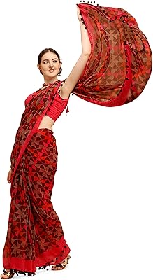 Sari georgette à imprimé floral rose womenista pour femme (modèle ti2159_pink_free size)