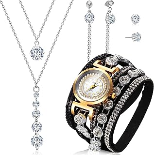 Ensemble montre et collier pour femme, 4 pièces, bracelet enroulé, montre à quartz