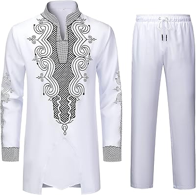 Ynd ensemble deux pièces dashiki pour hommes, vêtements et pantalons africains, chemise avec imprimé doré, or. Électroménager, mode, beauté... Diaytar a tout en stock