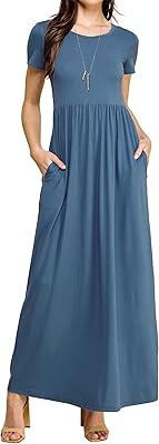 Fabriqué par johnny robes longues et amples décontractées à manches courtes et poches pour femmes. Diaytar : Qualité professionnelle, prix grand public