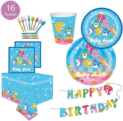 Ensemble de fournitures de fête baby shark décorations de requin et vaisselle jetable