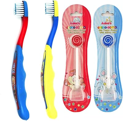 Adore mighty raju kids ensemble de brosses à dents avec couvercle et nettoyeur