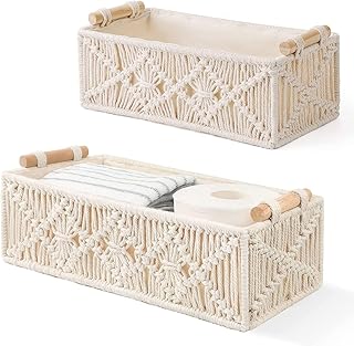 Paniers de rangement en macramé décor bohème, boîte tissée à la main, étagère