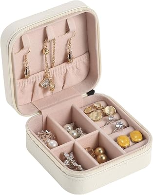 Grace case mini boîte à bijoux portable en cuir pu, mini organisateur de bijoux, sac de rangement pour colliers, boucles d'oreilles, bagues (blanc). Redéfinissez vos attentes shopping avec Diaytar