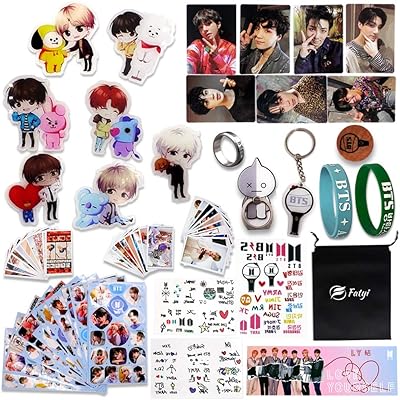 Coffret cadeau fatyi bts, ensemble de badges bt21, autocollants, porte-clés militaire, bague, carte