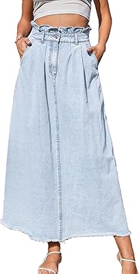 Jupes longues en jean pour femmes taille haute ourlet brut jupe trapèze longue